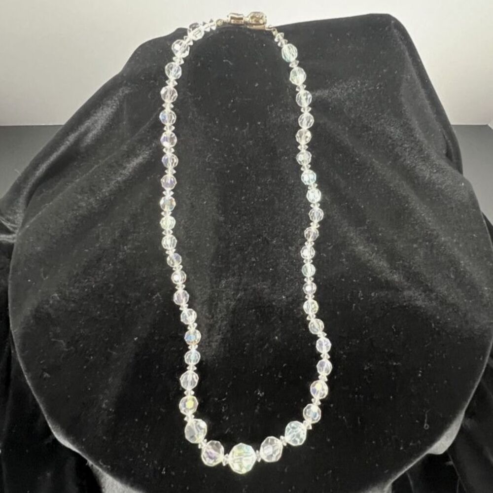 Vintage 1950s Aurora Borealis Crystal Bead Necklace 20" Shimmer Matinee Strand